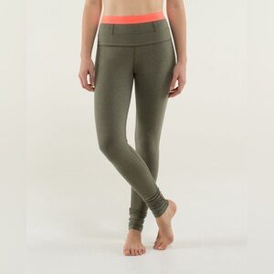 lululemon athletica Olive Green Live Natural Leggings with Coral Waistband